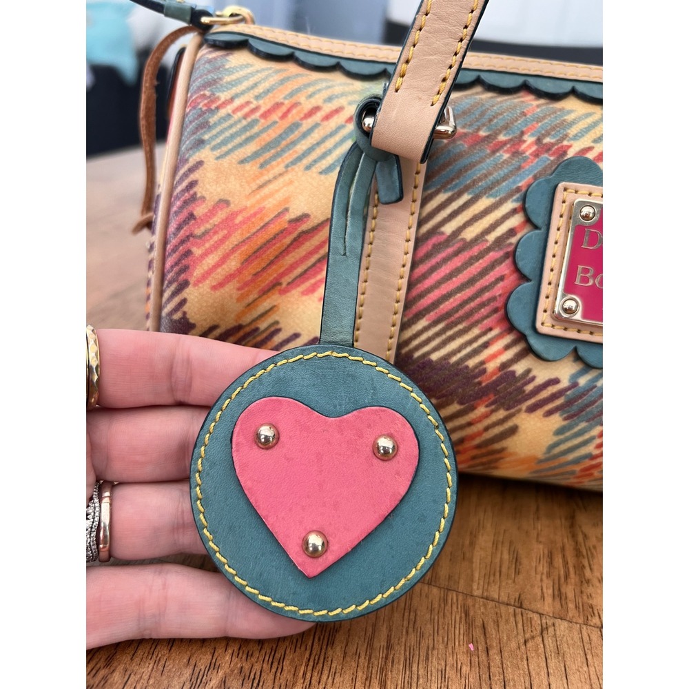 Dooney & Bourke Plaid Coated Canvas Barrel Bag Multicolor Scalloped Trim Satchel - Picture 2 of 16